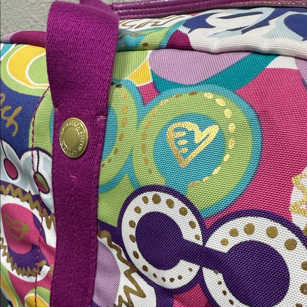 Rare Coach Poppy Graffiti  Duffel with Purple Straps and Luggage Tag- EUC - Picture 14 of 16